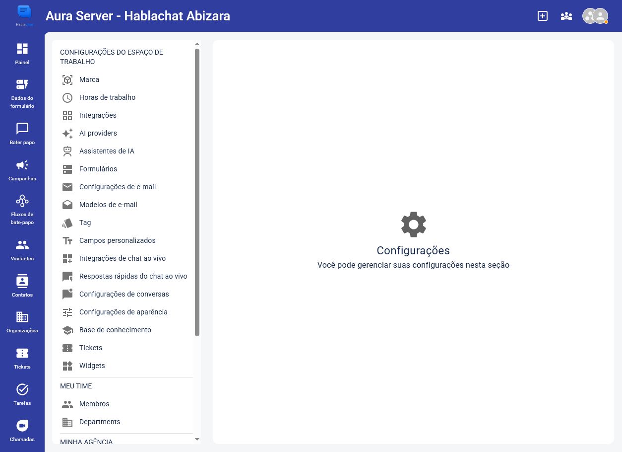 Visão geral das configurações do workspace Aura