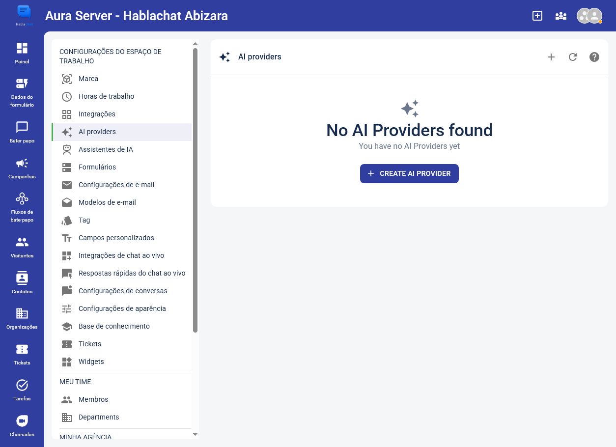 Seção AI providers sem provedor cadastrado